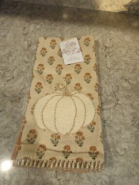 SHABBY CHIC KITCHEN TOWELS (3) PUMPKINS Plaid 20 X 28 NWT